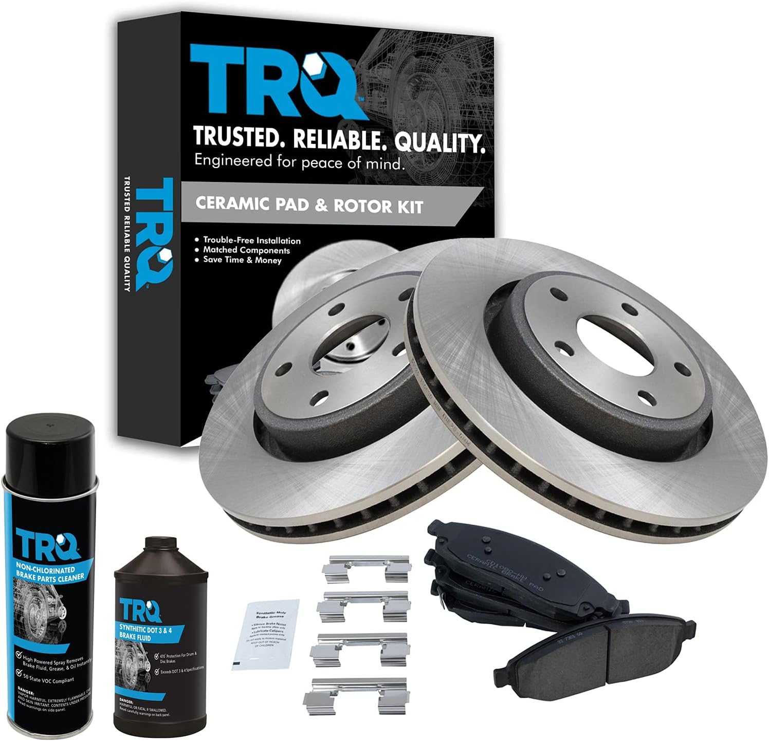 TRQ Front Brake Pad & Rotor Kit Brake Chemical Kit Brake Pads Brake Rotor Ceramic Compatible with 2006-2010 Jeep Commander 2005-2010 Grand Cherokee
