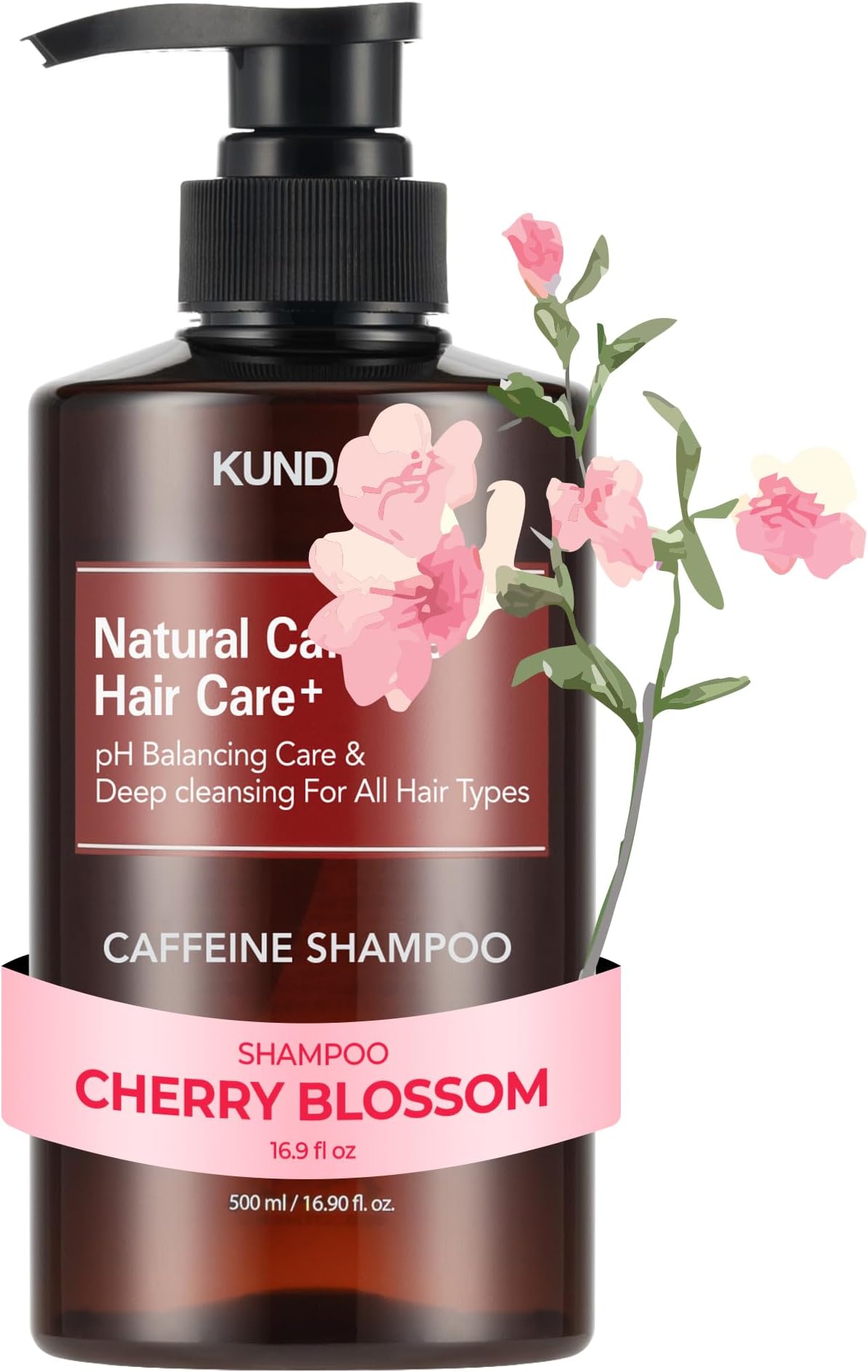 KUNDAL Korean Caffeine Scalp Shampoo [Cherry Blossom] – Sulfate-Free Hair Care with Menthol & Botanical Extracts – For Fuller-Looking Hair, Scalp Refresh & Strength – 16.9 Fl Oz