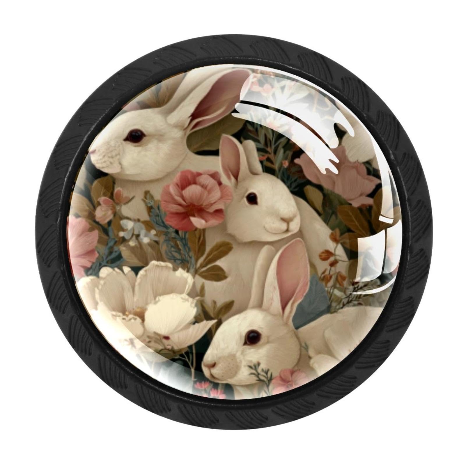 CHENZZZZ 4 Pack Easter Rabbits Floral (26) Kitchen Cabinet Knobs Drawer Knobs Dresser Knobs Matte Black Zinc Knobs Drawer Pulls Door Knobs Dresser Drawer Handles Knobs for Dresser Drawers