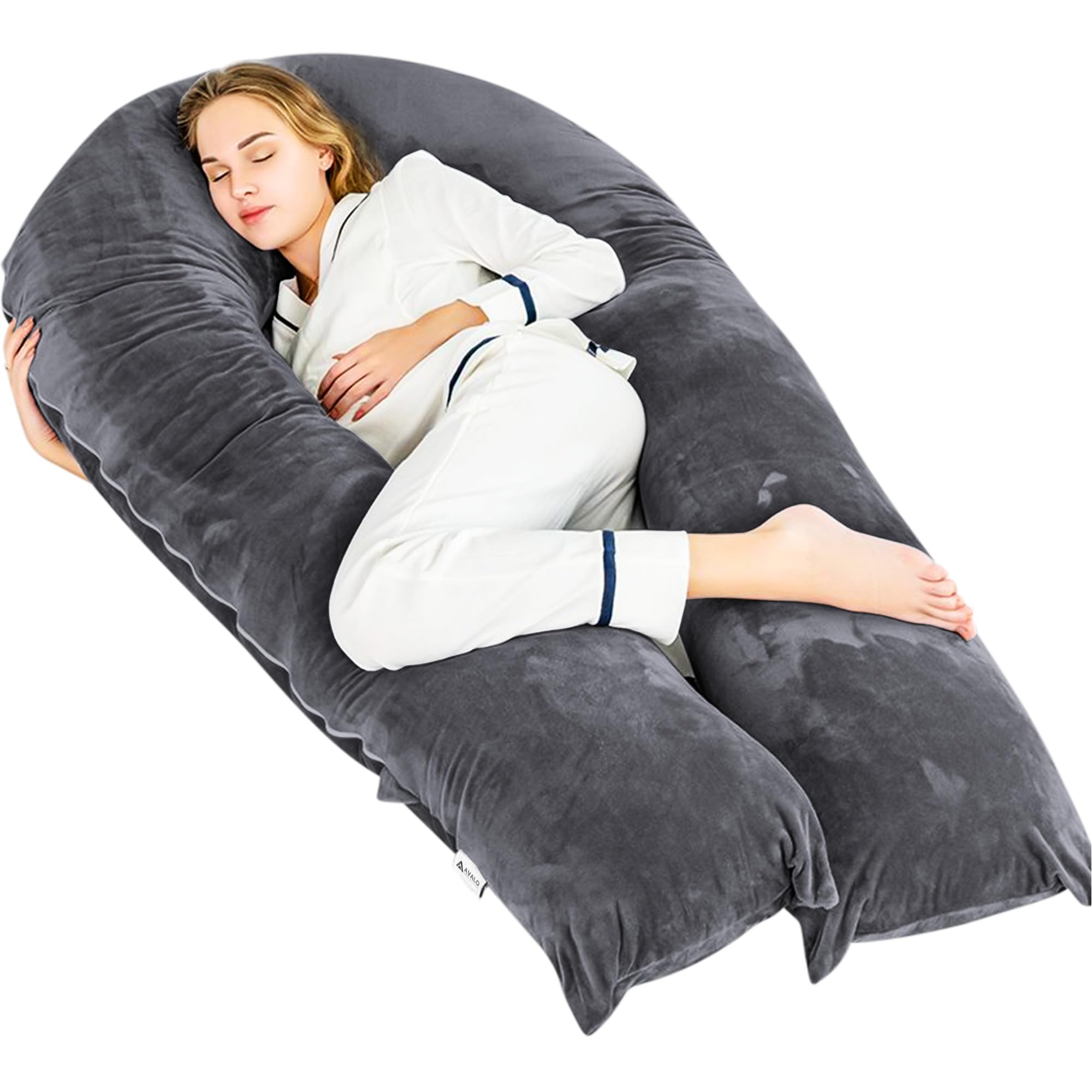 Avalo Cojín de Maternidad XXL 280 cm - Cojín lateral en forma de U - Cojín ergonómico para el cuerpo - Cojín de Nutrición y Almohada para el Cuerpo para Mujeres Embarazadas - Gris Oscuro