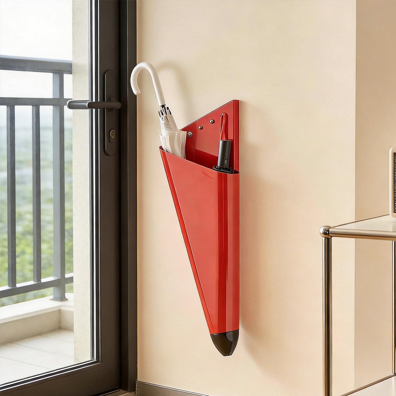 Étagère décorative lumineuse et porte-parapluies mural rouge haut de gamme à LED