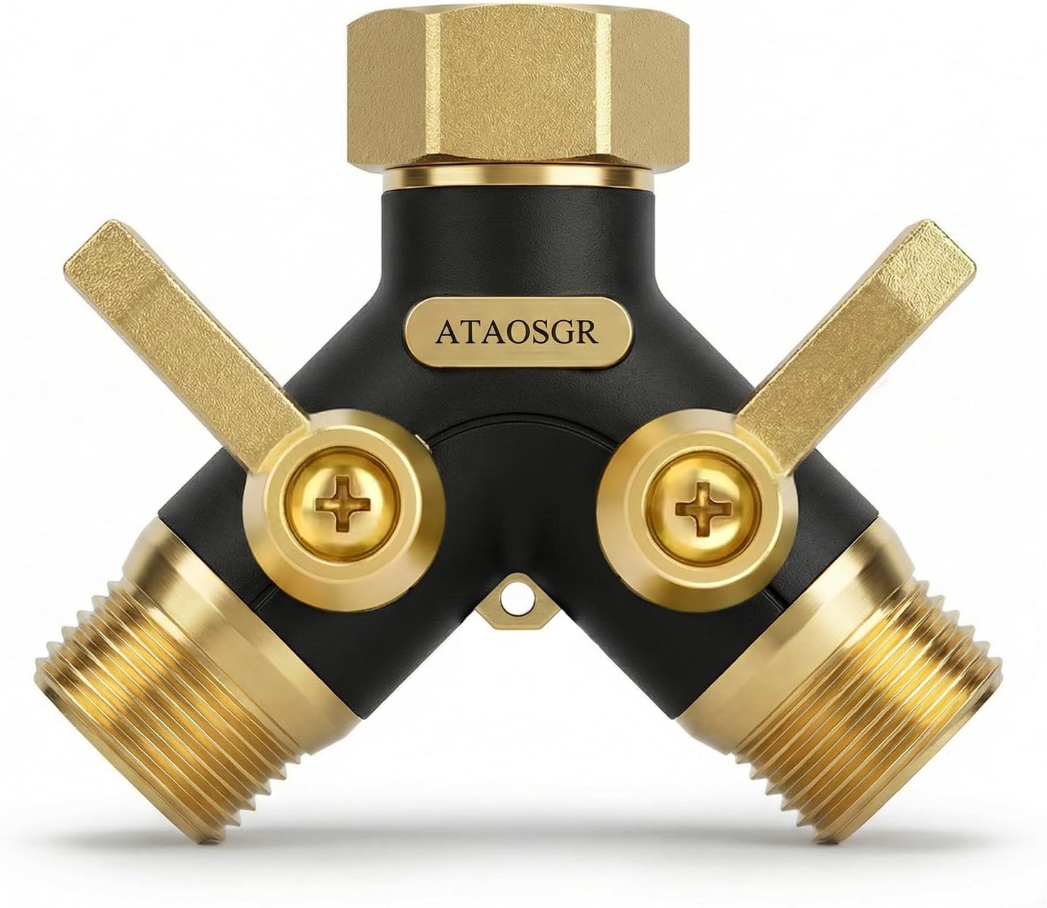 Hose Splitter 2 Way Heavy Duty, Metal Body Full Flow Garden Hose Splitter with Shut-Off Valve,3/4'' GHT Connector Water Hose Bib Y Spigot Splitter, For Outdoor Spigot Faucet and horticultural use.