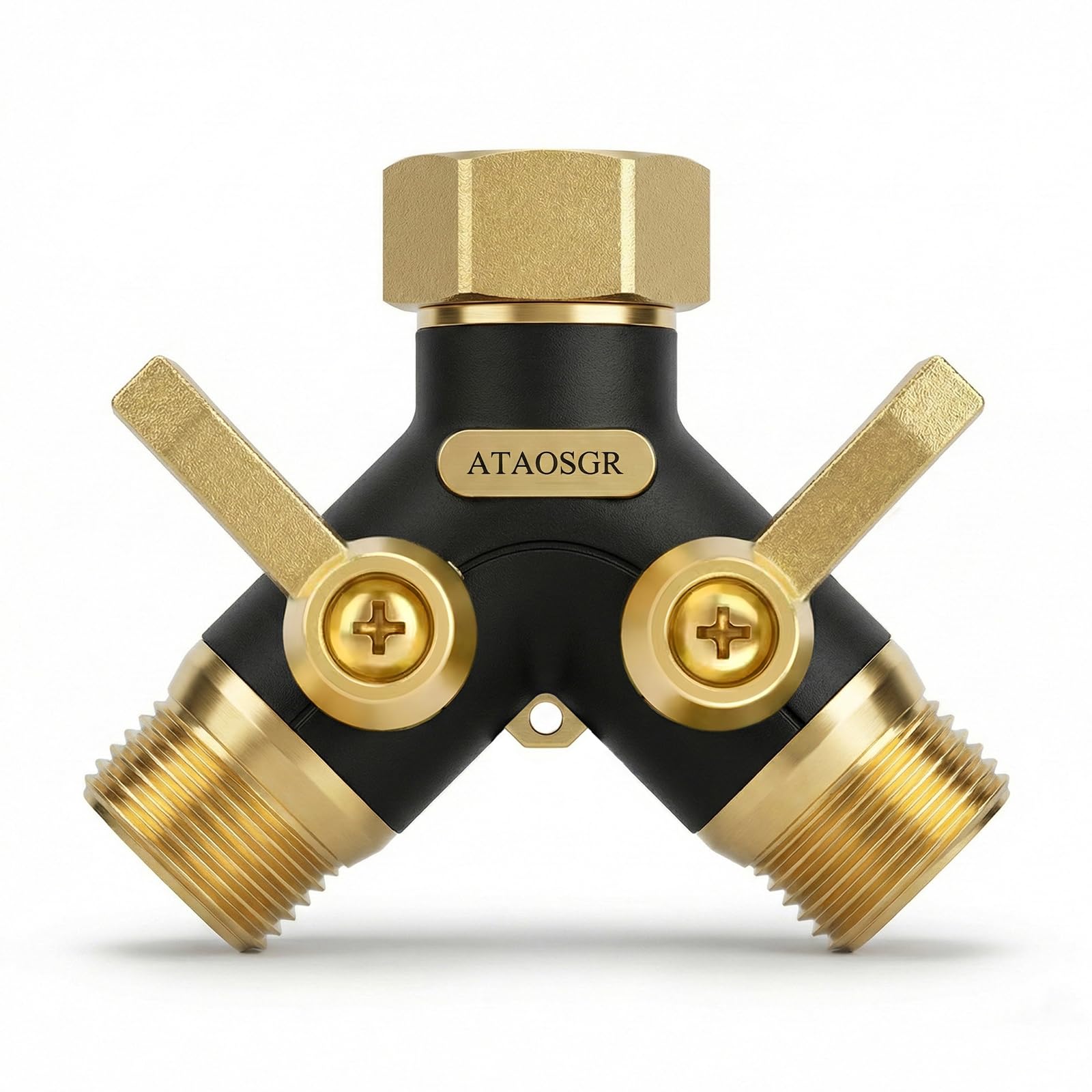 Y Shaped Heavy Duty Metal Garden Hose Splitter 2 Way Outdoor Tap Adapter with Dual Direction Valves and Two Extended Handles, Suitable for Outdoor Watering and