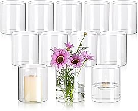 Glasseam Glass Cylinder Vase, Small Vases for Table Decoration, Clear Flower Vase, Modern Glass Vases, Pack of 12, 10 x 8.5 cm Flower Vases, Glass Cylinder Candle Holder, Table Vase for Living Room, Wedding Decoration