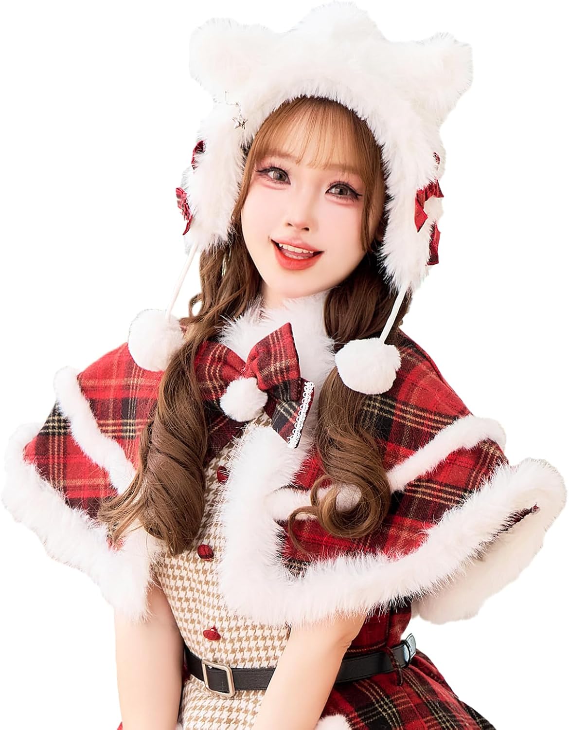 [Malymoon] コスプレ小物 クリスマス ヘッドピース ふわふわ ホワイト アニマル ねこ ネコ耳 サンタ帽...
