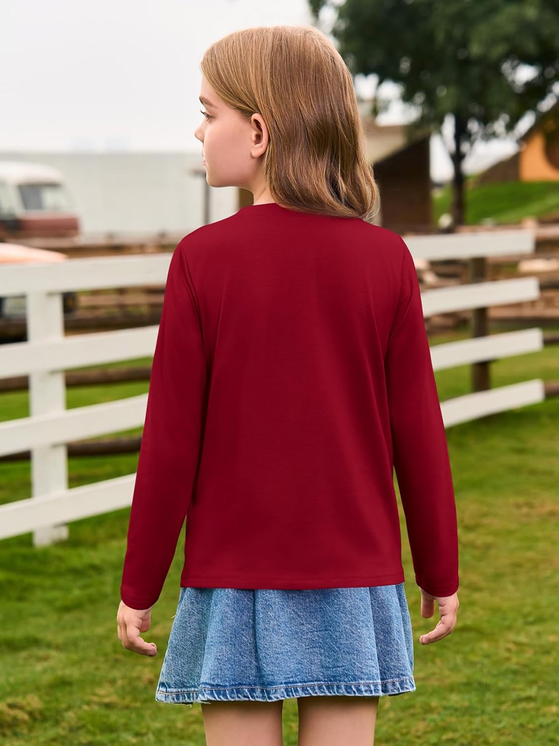 Haloumoning Girls Long Sleeve Tees Kids Casual Crewneck Pleated T Shirts Cute Fall Tops 5-14 Years - Image 4