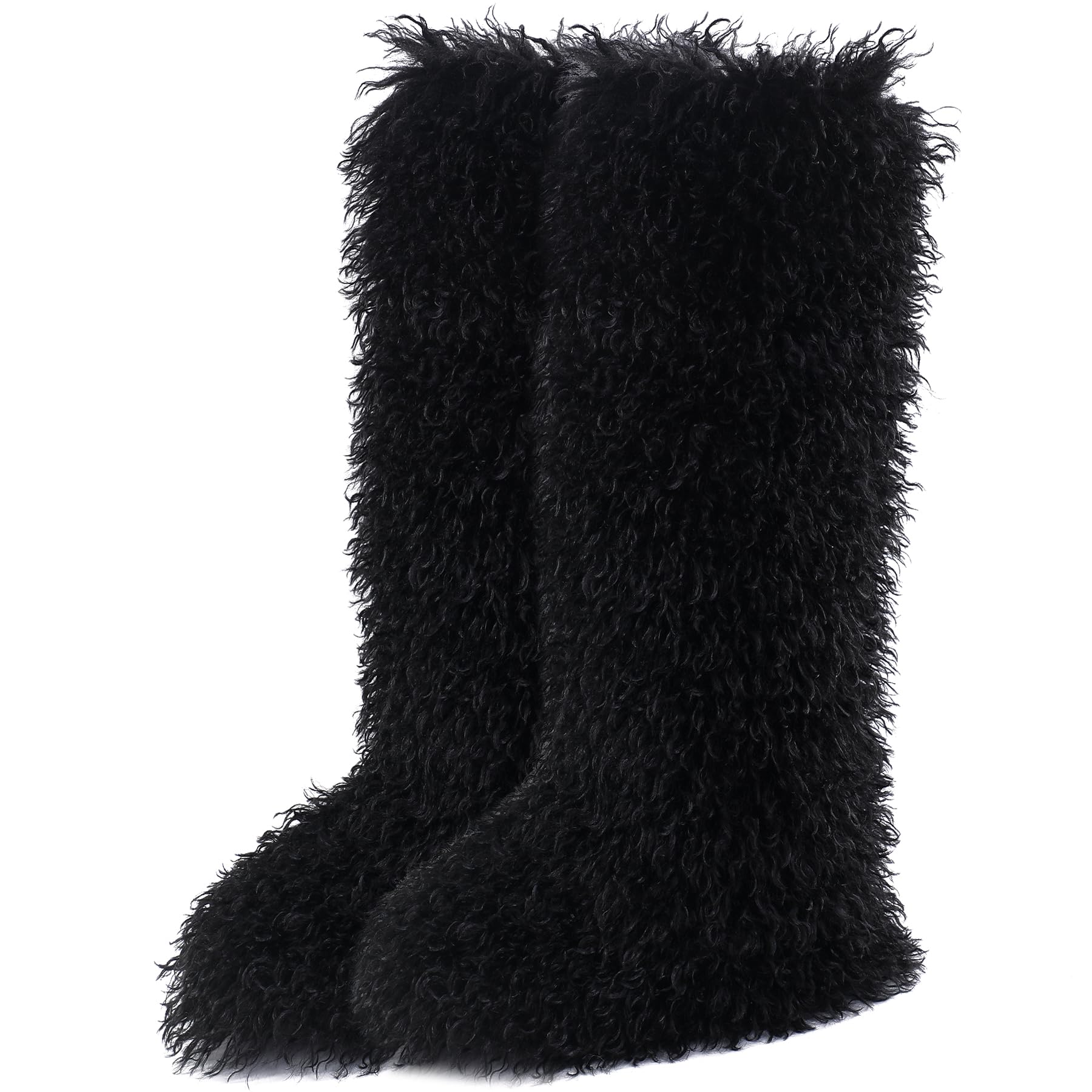 Valpeak Botas altas peludas de piel sintética para mujer, botas largas de invierno para niñas, botas mullidas mongolas para niños, botas peludas hasta la rodilla