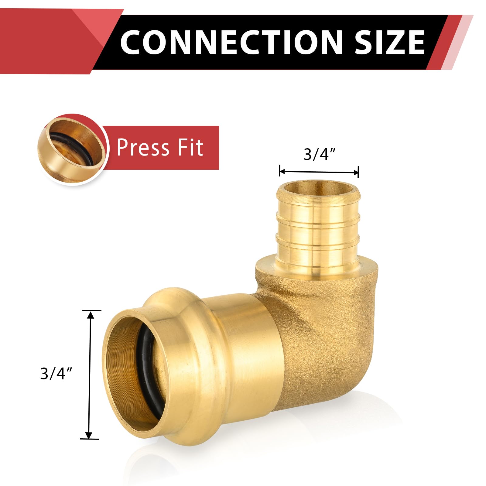 EFIELD - Prensa de 3/4 pulgadas x 3/4 pulgadas PEX B, accesorios de latón para conexión de tuberías de cobre y Pex (paquete de 5)