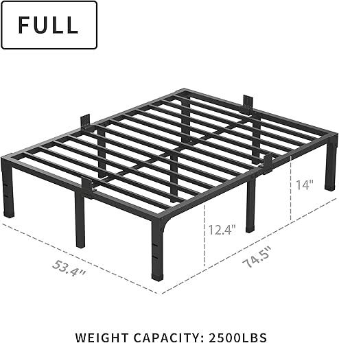 Miniatura 16 de MAF Marco de cama individual de plataforma de metal de 14 pulgadas, marco de cama negro resistente con soporte de listones de acero, no necesita