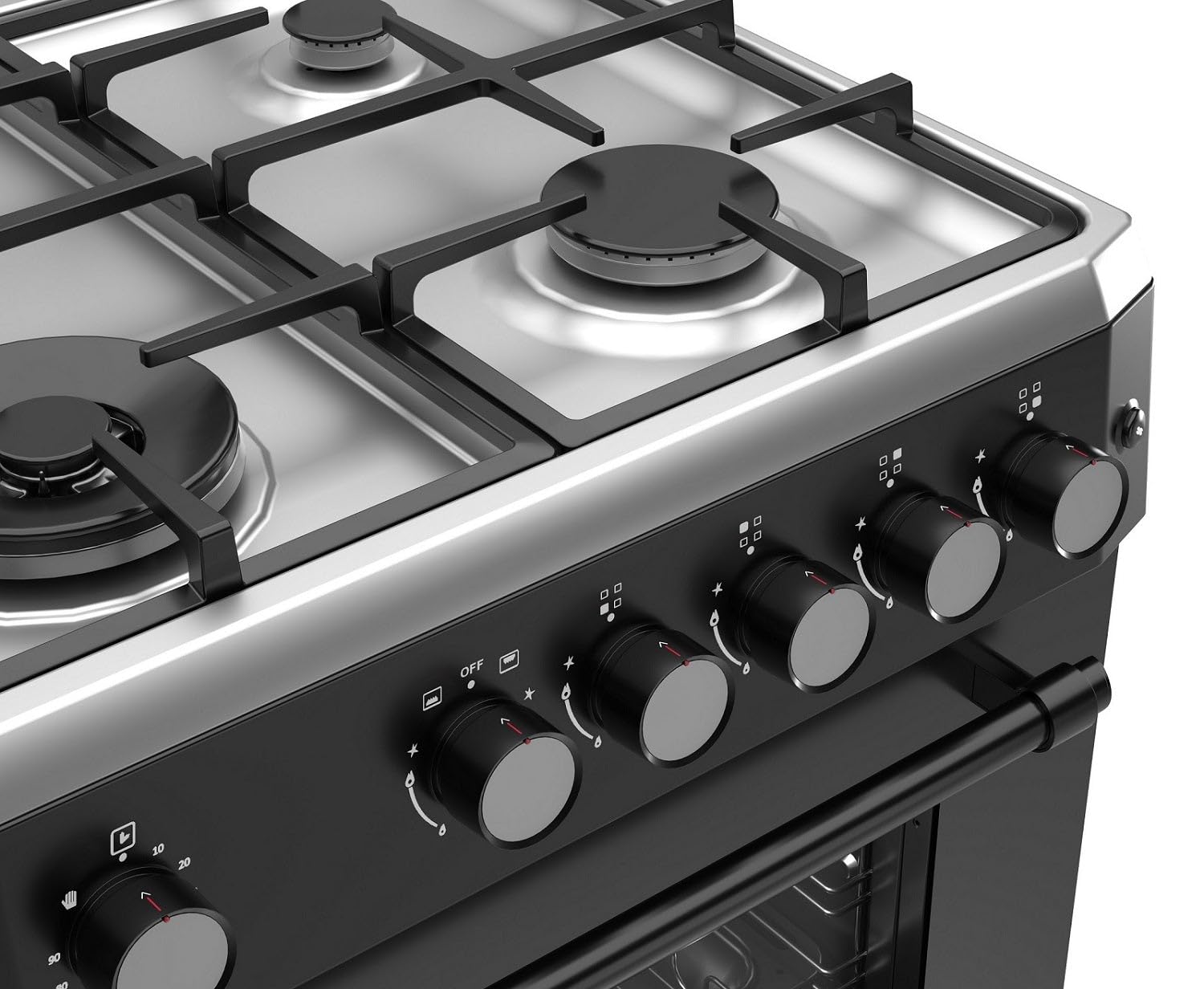 Ferre F6IP40GF-IBL-W 60cm Freestanding Gas Cooker With Wok Burner & Turbo Fan - Black — view 4
