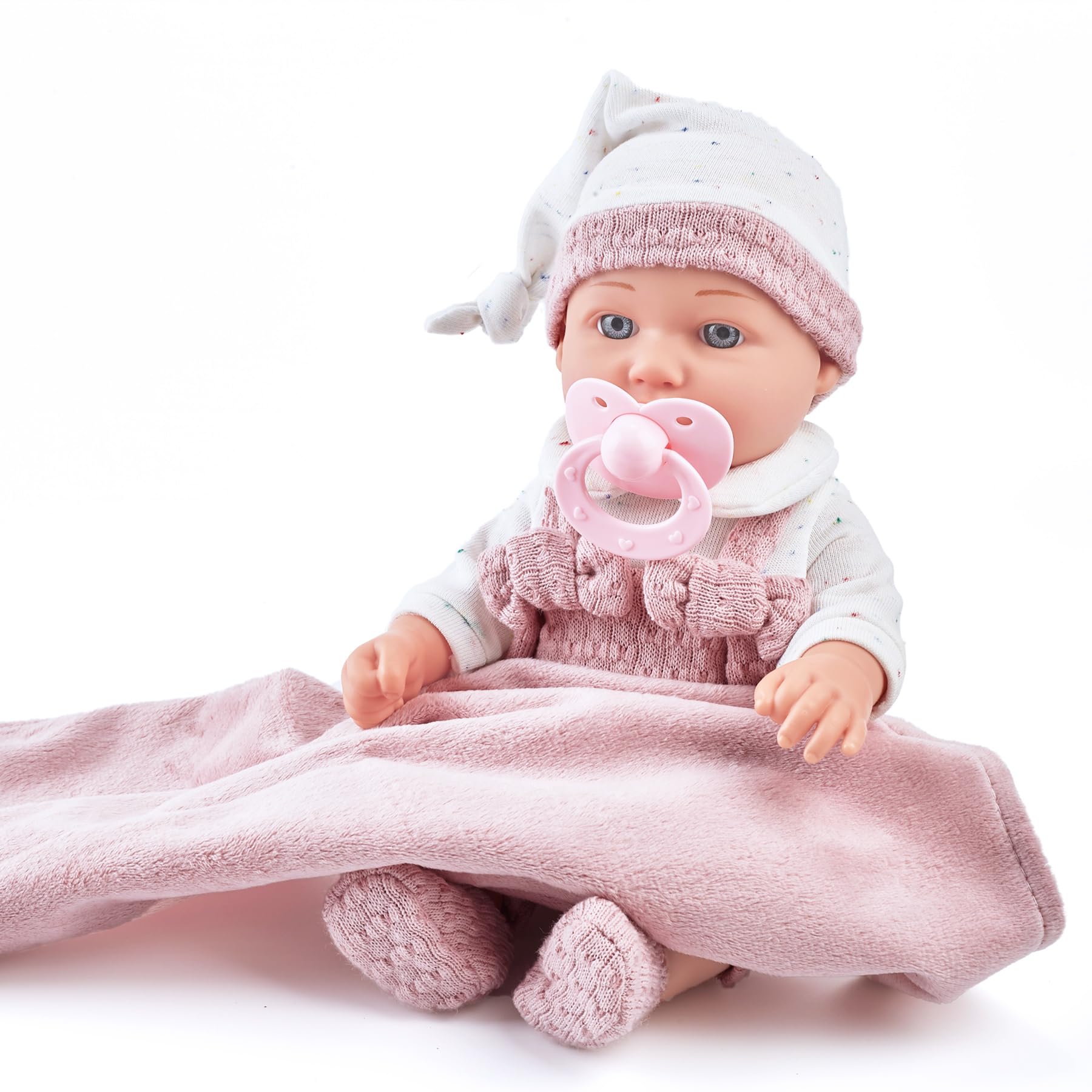 Enjoyin 12 Inch Baby Doll Playset for Toddlers Girl, Doll Accessories with Pink Clothes, Pacifier