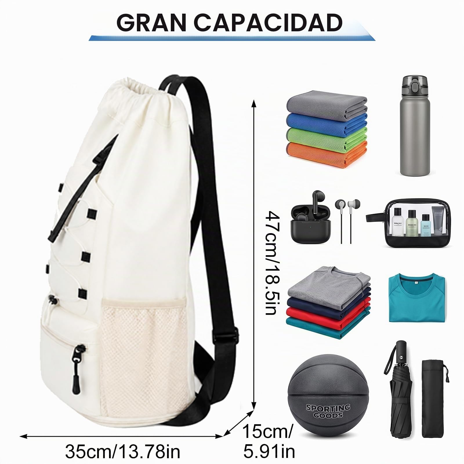Mochilas de Cuerdas Impermeable Bolsa de Deporte, Gran Capacidad Nylon Mochila de Gimnasio con Cordón para Hombre Mujer, Gym Bag de Cincha para Escolar, Senderismo, Casual, Viaje, Playa