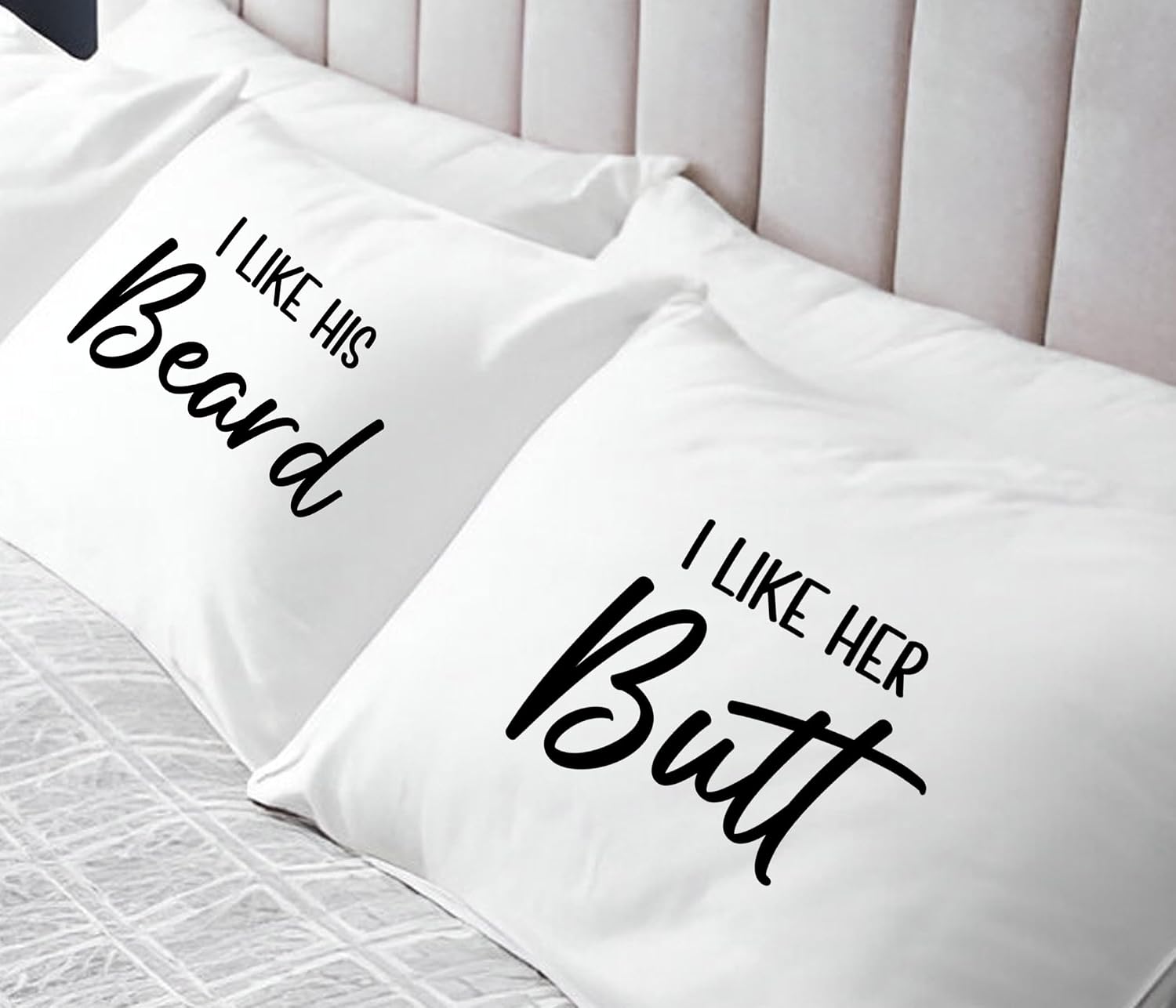 I Like Her Butt I Like His Beard | Set of 2 - Couple Pillow Cases Engagement Gifts | His and Hers Pillow Case | Pillow Cases for Couples | Couple Pillowcases