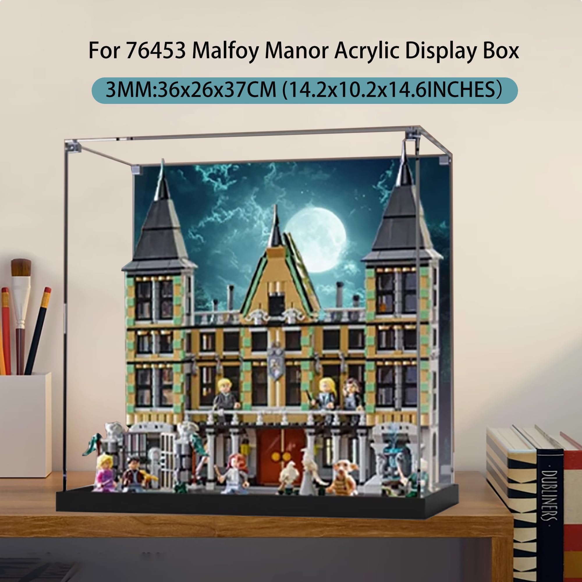 Vetrina in acrilico per Lego 76453 Malfoy Manor, custodia trasparente antipolvere compatibile con 76453, scatola da esposizione da 3 mm (modello non incluso) (stampa pannello posteriore)