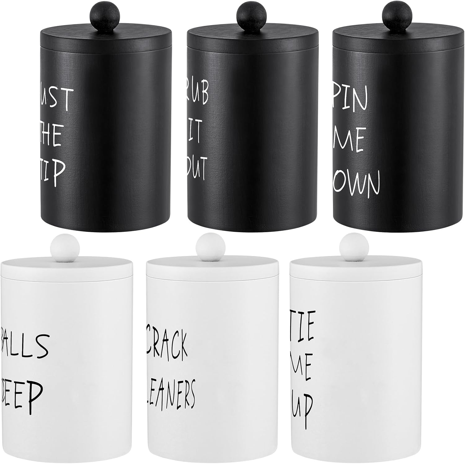6 Pcs Apothecary Jars with Lids Wooden Cotton Ball Holder Rustic Cotton Swab Holder Wood Bathroom Canisters Farmhouse Dispenser for Bathroom Accessories Storage Organization