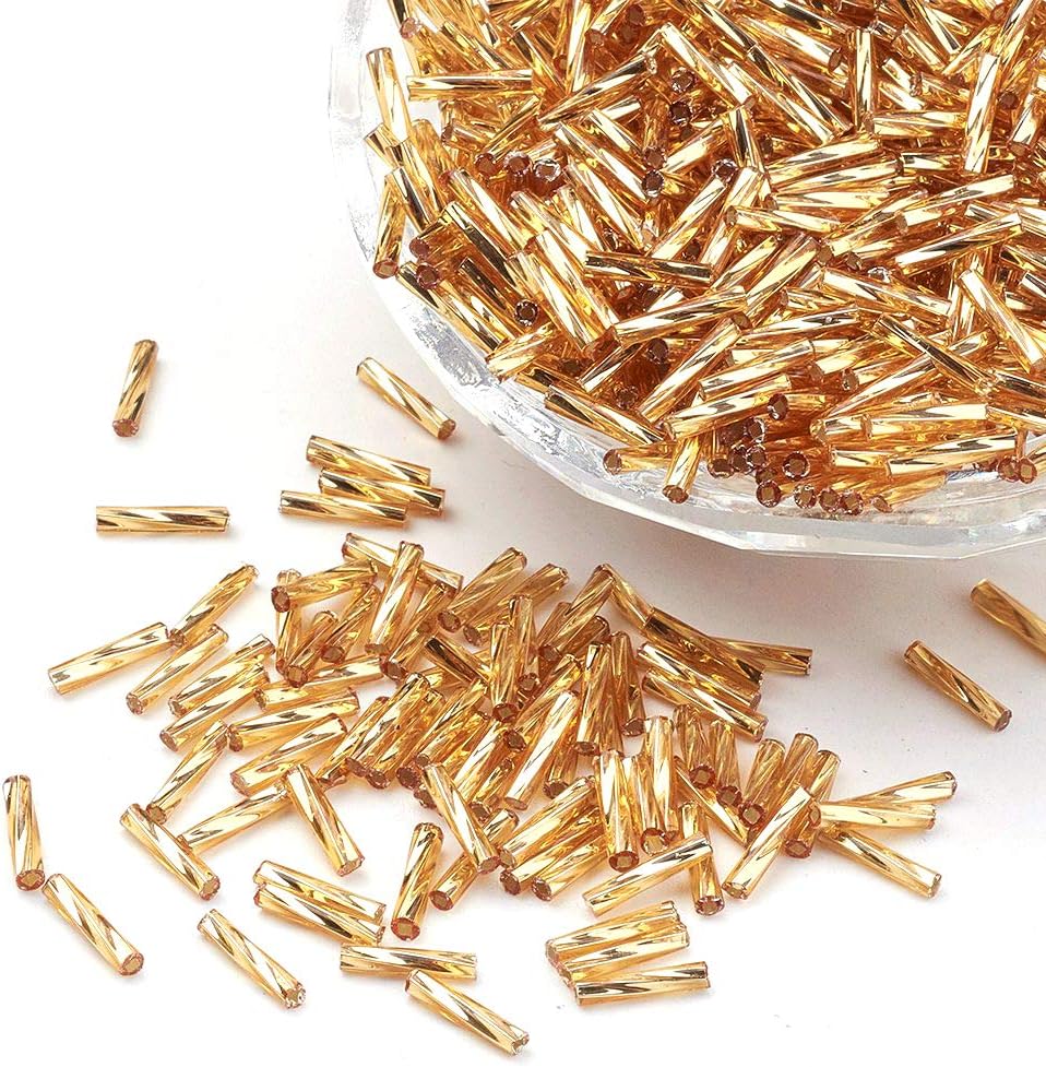 Craftdady 7000Pcs Tube Glass Bugle Seed Beads 9mm Metallic Gold Twisted Spacer Beads for Craft Beading Necklace Bracelet Earring Jewelry Making Hole: 0.5mm