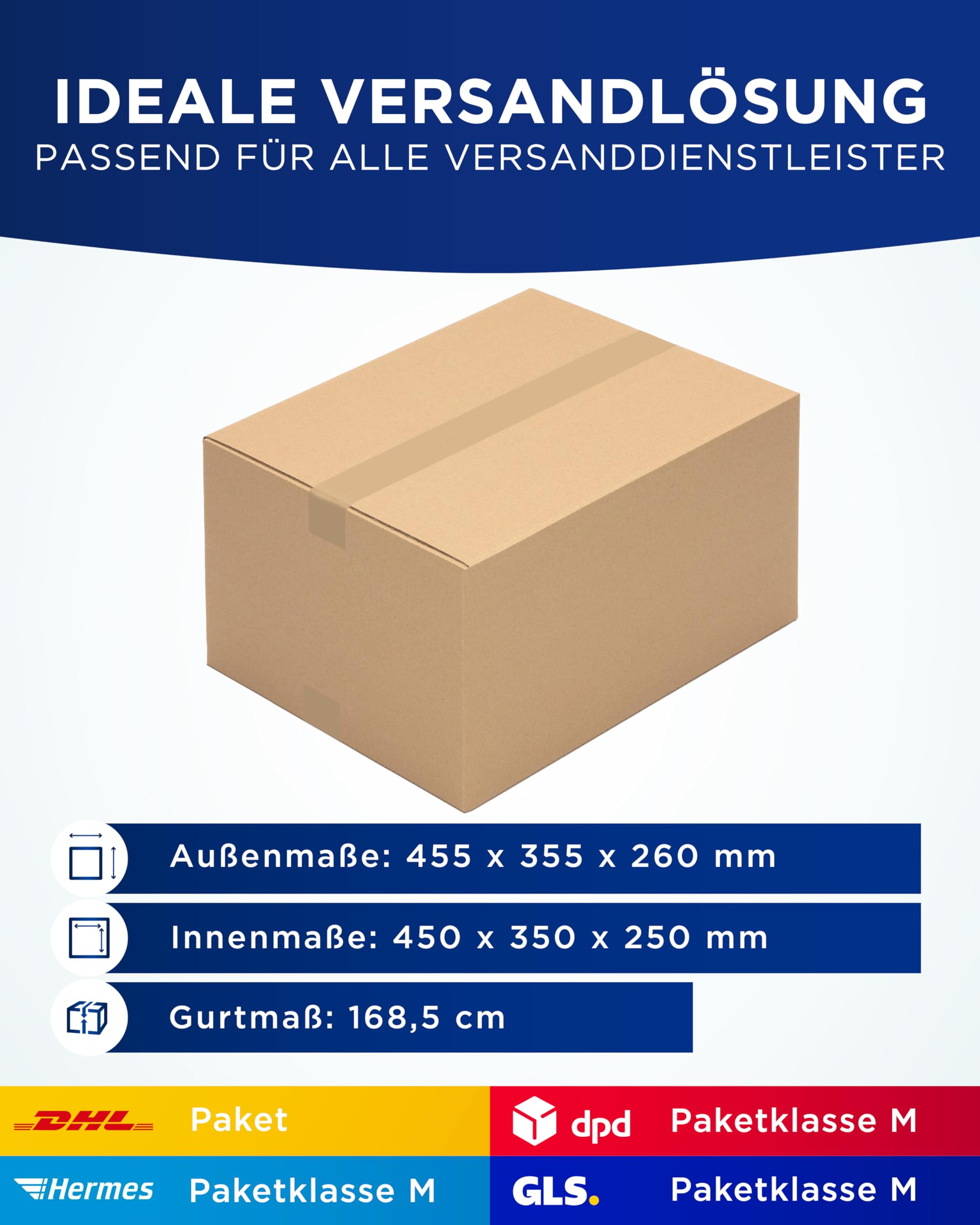 KK Verpackungen Versandkartons 450 x 350 x 250 mm Braun 1-wellig (Außenmaß 455 x 355 x 260 mm) | 75 Stück, Faltkartons Kartons geeignet für Versand als DHL Paket DPD Hermes GLS Paketklasse M (KK31)