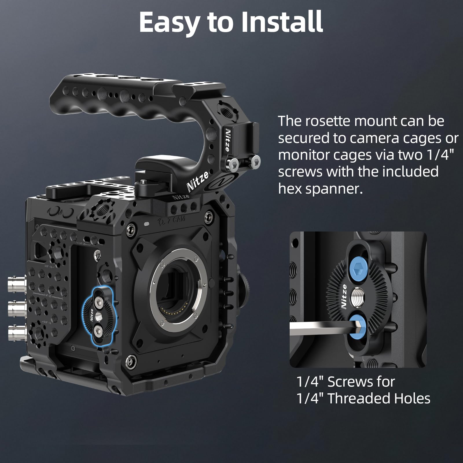 Nitze ARRI Standard Rosette Adapter, M6 Rosettenhalterungsadapter für ARRI-Standard mit 1/4"-Schrauben, Rosettenhalterung für DSLR Kamerakäfig und Seitengriff – N64-G