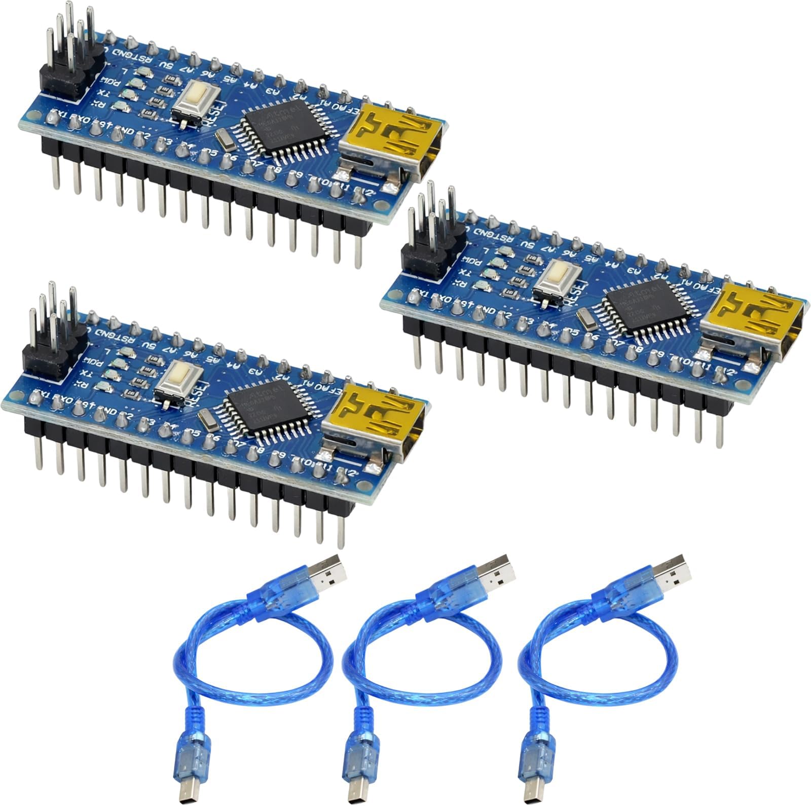 – 3 PCS Pre-Soldered Nano Board Ch340 Chip, Module Terminal Adapter Expansion Board Compatible with Arduino Development Environment (3 Nano x 3 USB Cables)