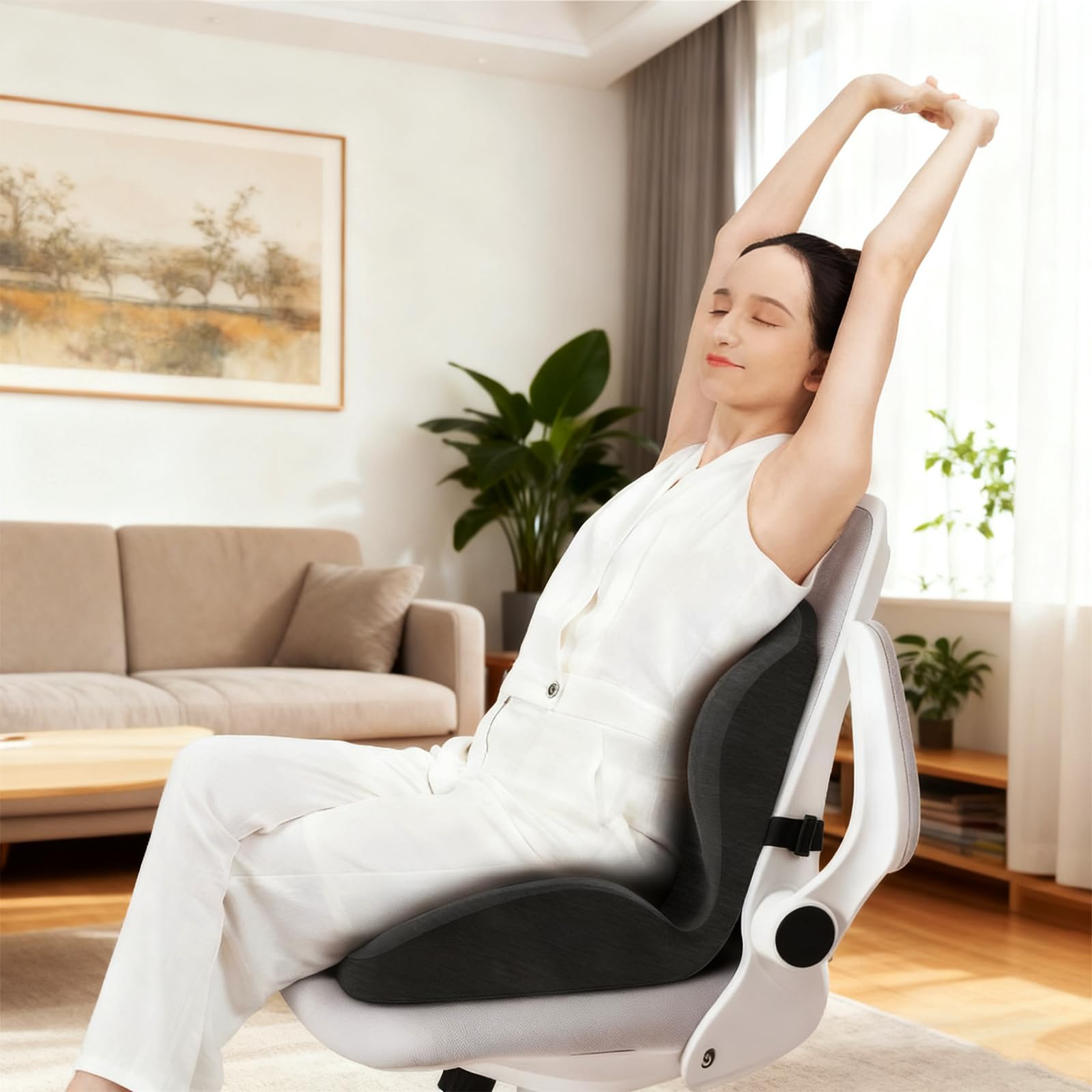 Cuscino Lombare Sedia Ufficio, Cuscino Ergonomico Sedia, Cuscino Integrato a Forma L con Memory Foam, Supporto Lombare e Apertura Traspirante per Coccige, per Sedia Ufficio, Sedile Auto