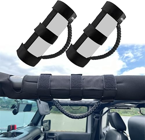 Miniatura 57 de Asas de agarre de barra antivuelco para Jeep, asas de agarre de cuerda de paracaídas compatibles con Jeep Wrangler YJ TJ JK JL & Gladiator JT Negro