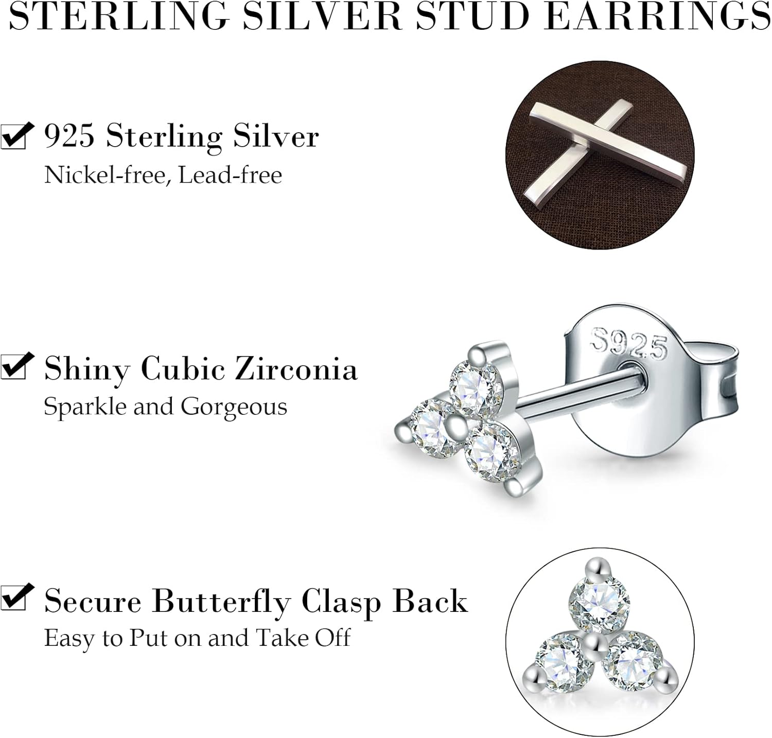 EPIRORA Sterling Silver Stud Earrings for Women- 3 Pairs Hypoallergenic White Gold Plated Small Cubic Zirconia Flower Cartilage Earring Set (3mm/4mm/5mm) - Image 7
