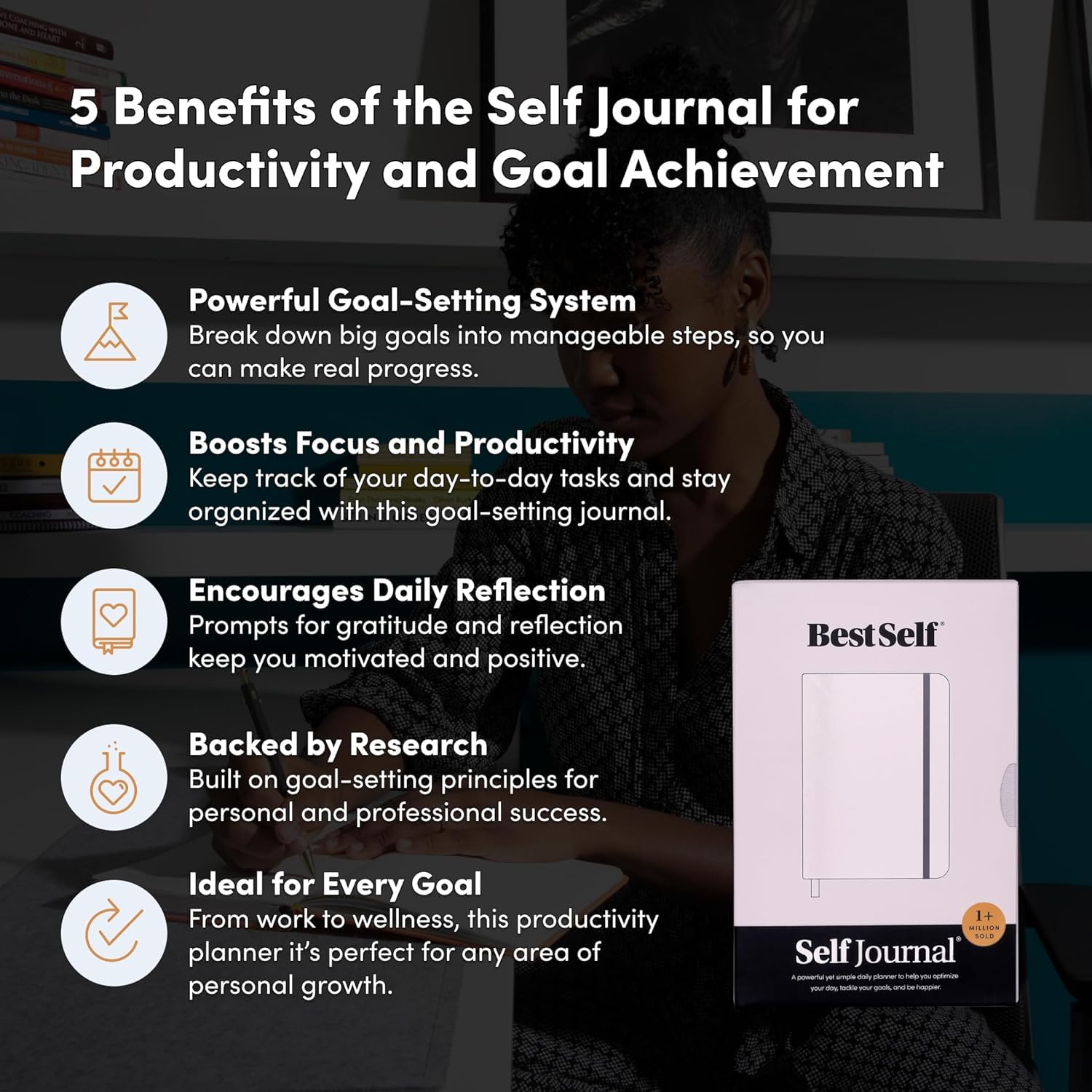 BestSelf - Diario de 13 semanas y planificador de objetivos – Diario diario sin fecha apto para TDAH para hombres y mujeres | Registro de productividad, gratitud, reflexión y hábitos | Organizador de