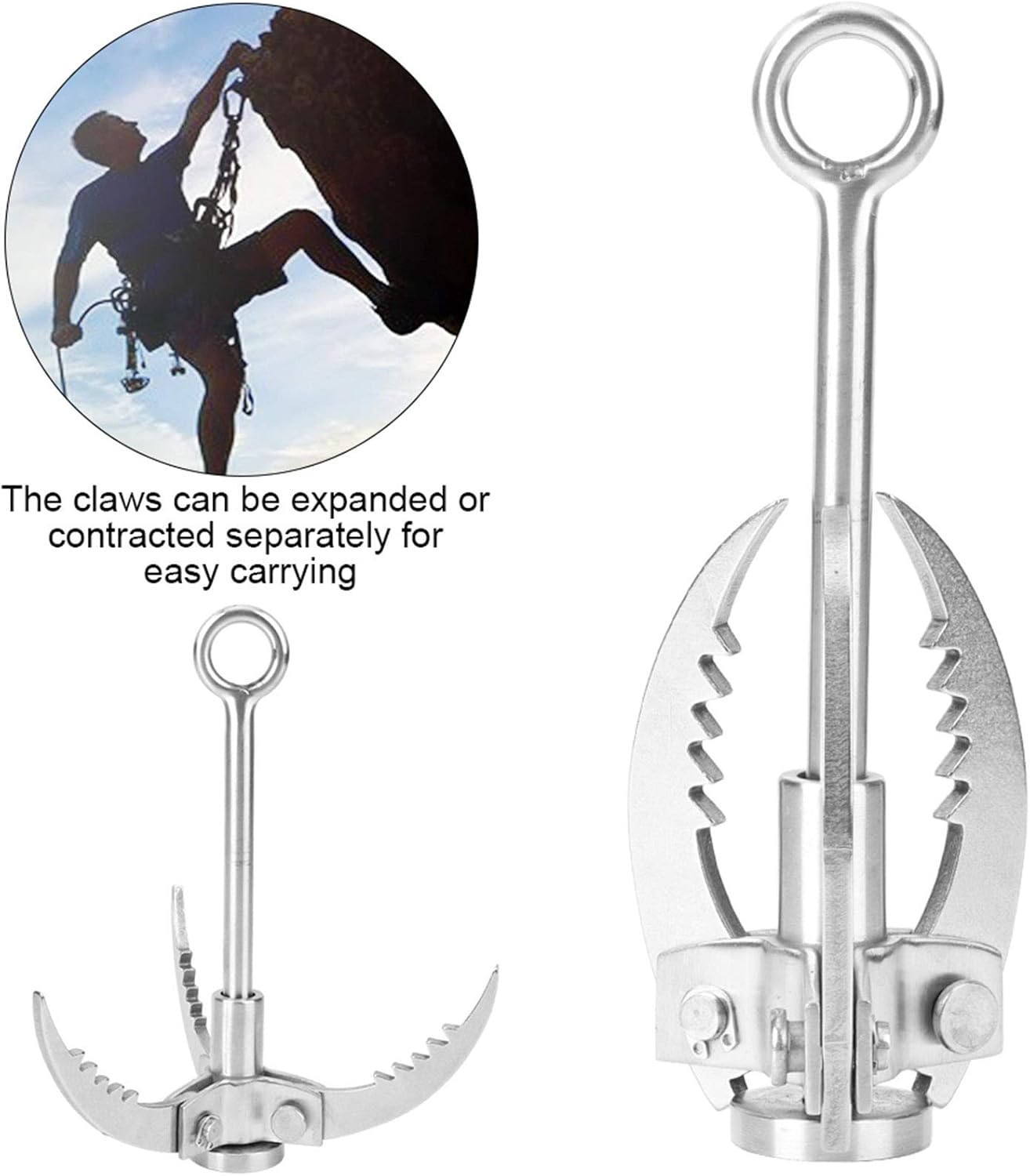 3 Claws Folding Hook, Stainless Steel Claw Carabiner, Folding Survival Claw for Outdoor Camping Hiking Tree