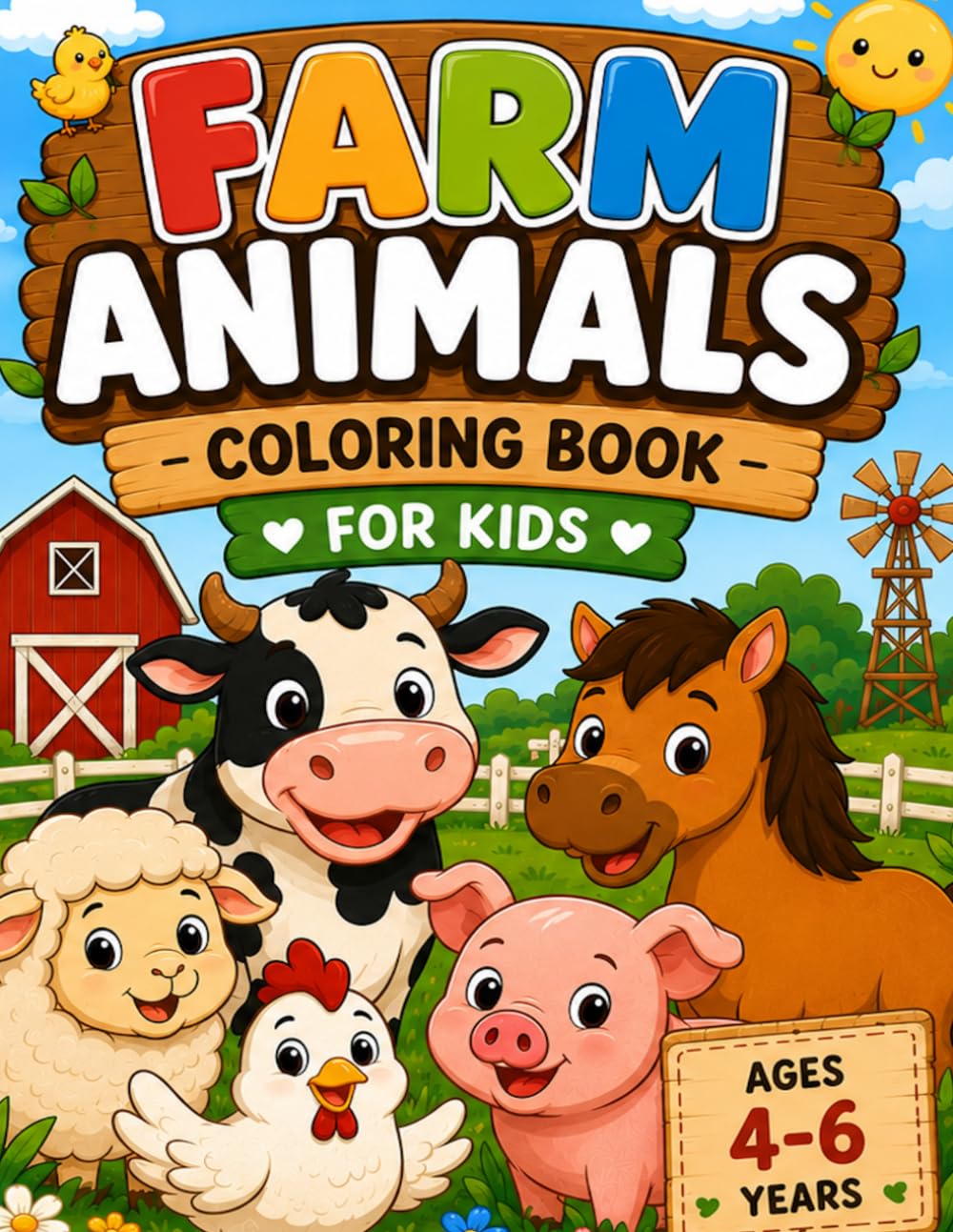 Cute Farm Animals Coloring Book for Kids Ages 4–6: Easy and Fun Coloring Pages with Simple Bold Lines