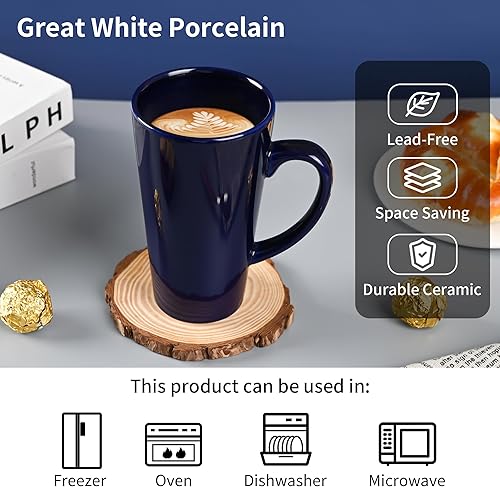 Miniatura 3 de BYCNZB Tazas de café altas de cerámica de embudo de 16 onzas para café, té, cacao, café con leche, leche, juego de 4 unidades (Cobalto)