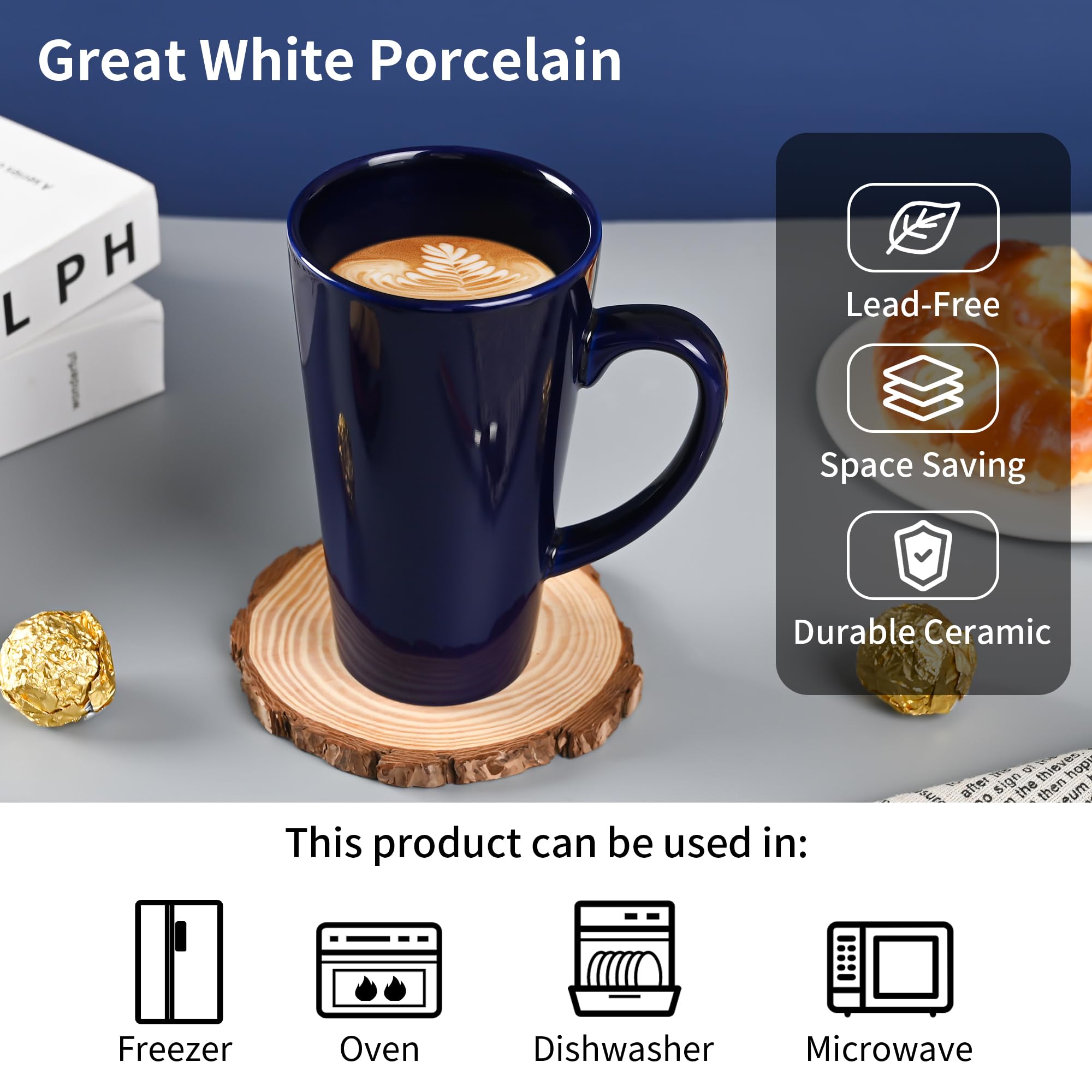 Amazon.com: BYCNZB 16oz Funnel Ceramic Tall Coffee Mugs for Coffee, Tea,  Cocoa, Latte, Milk set of 4(Cobalto) : Home & Kitchen