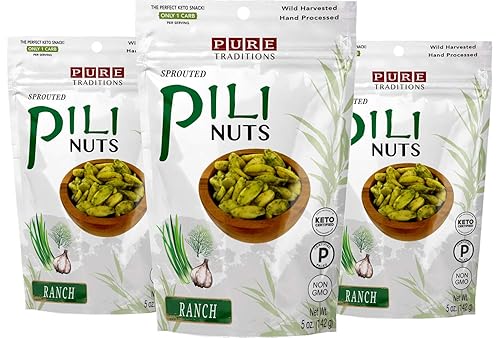Nueces de Pili germinadas, Ranch, Paleo y Keto certificados (5 oz - 3 unidades)