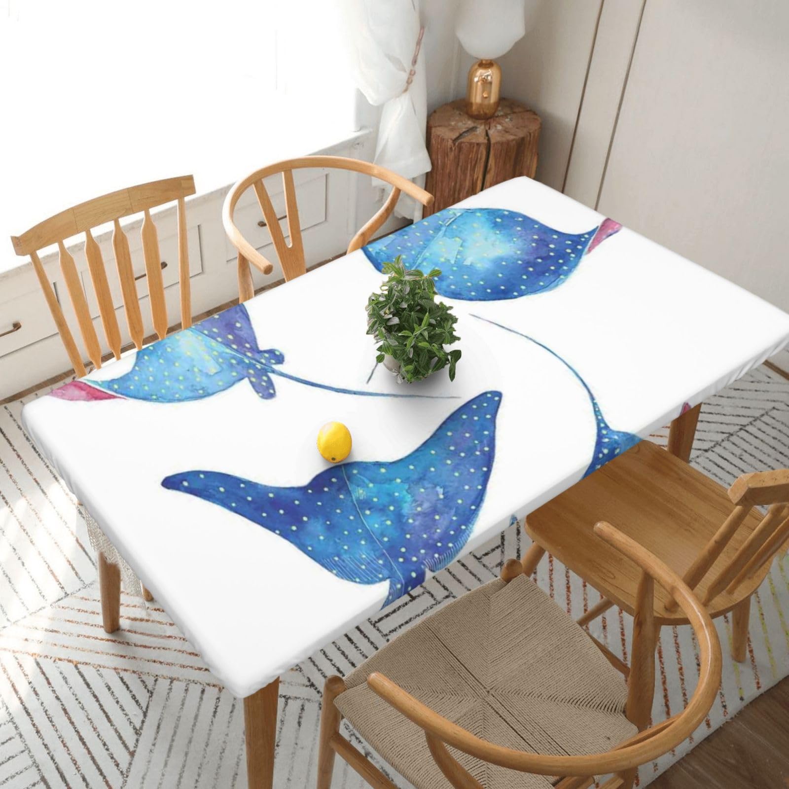 BNVSADC Sea Animals Stingrays Printed 5FT Tablecloth Polyester Kitchen Water Resistant Table Cloth Dining Table Decoration Table Covers, 152x76 CM