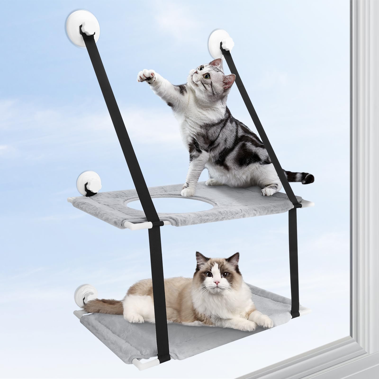 SAN LIKE Hamaca Gato Ventana de hasta 15kg, Tumbona para Ventana, Cama para Gatos y Mascotas, Hamaca Reforzada con Ventosa Fuerte