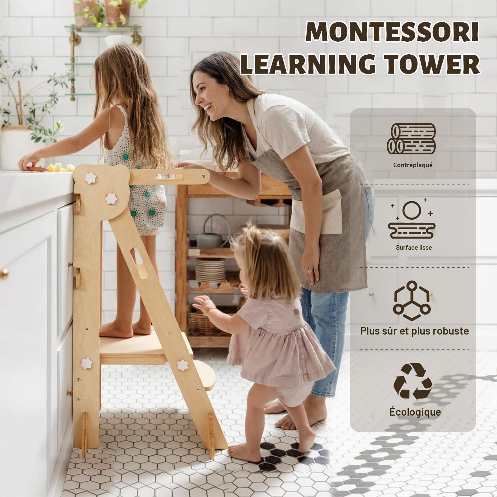 Labebe Tour d'apprentissage pour Enfants 3 en 1 Montessori Pliable Tableau Double Face Bois 1 an+
