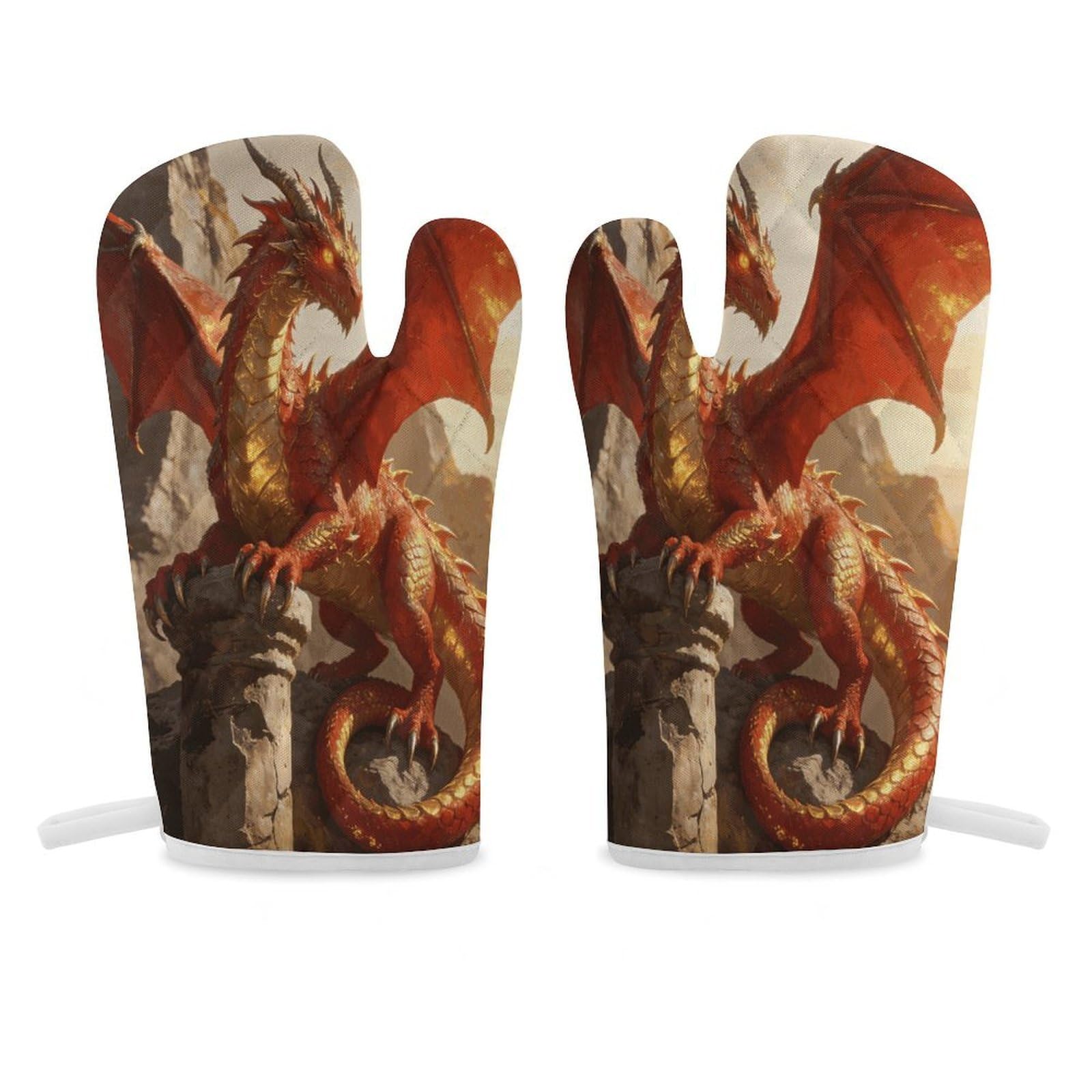 Dragon Oven Mitt Heat Resistant Potholder Set,Durable Oven Gloves for Gifts,Glove Pot Holder for Cooking Baking Grilling BBQ