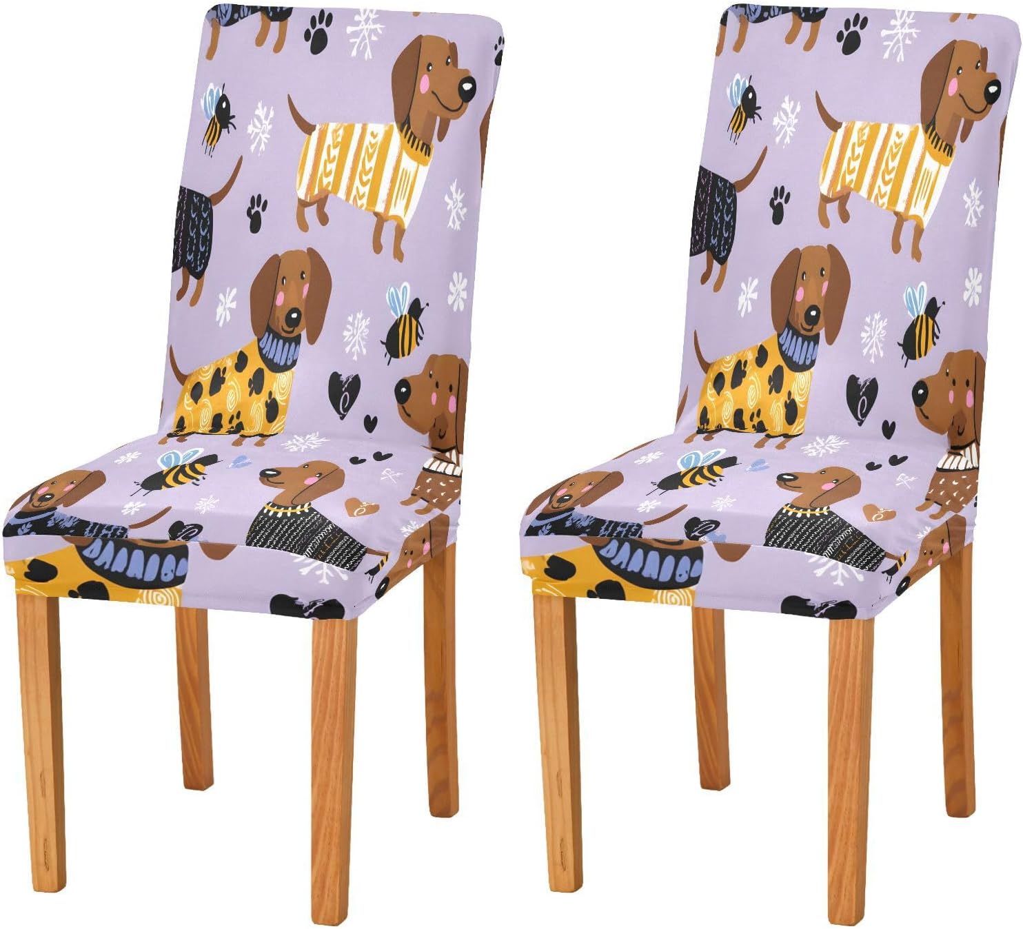 ALAZA Chair Covers for Dining Room, Purple Background Dog Pattern Stretch Chair Cover Sets Chair Protector Removable Washable for Ktichen Restaurant Hotel