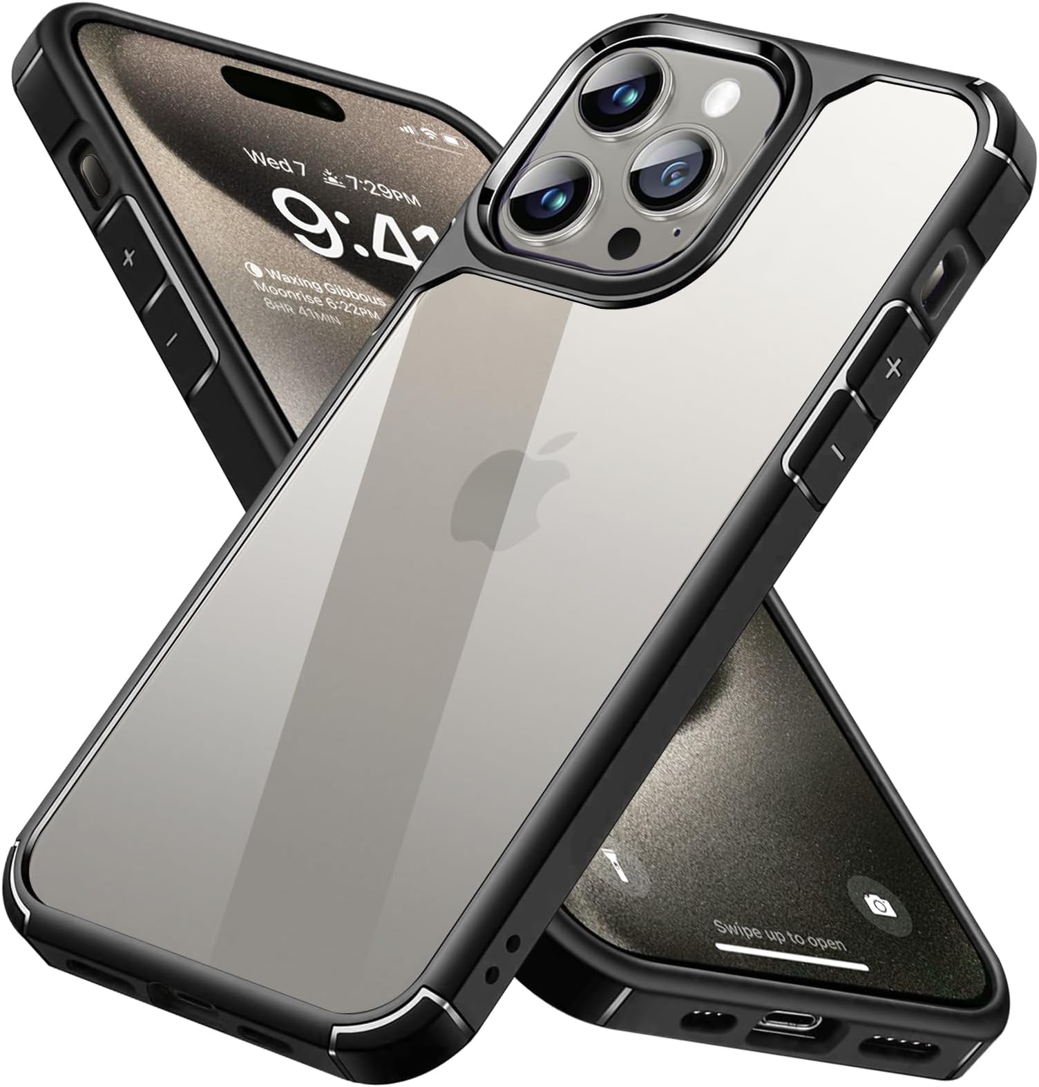 – INFOSUN iPhone 15 Pro Max Case Clear Cover Ultra Thin Silicone Shockproof Hard Back Cases Transparent Protective Slim Phone Case for Apple iPhone 15 Pro Max - Black