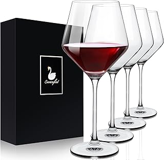Swanfort Wine Glasses Set 4,16 oz Italian Style Red Wine Glass Set with Long Stem,Crystal Burgundy Wine Glasses with Gift ...