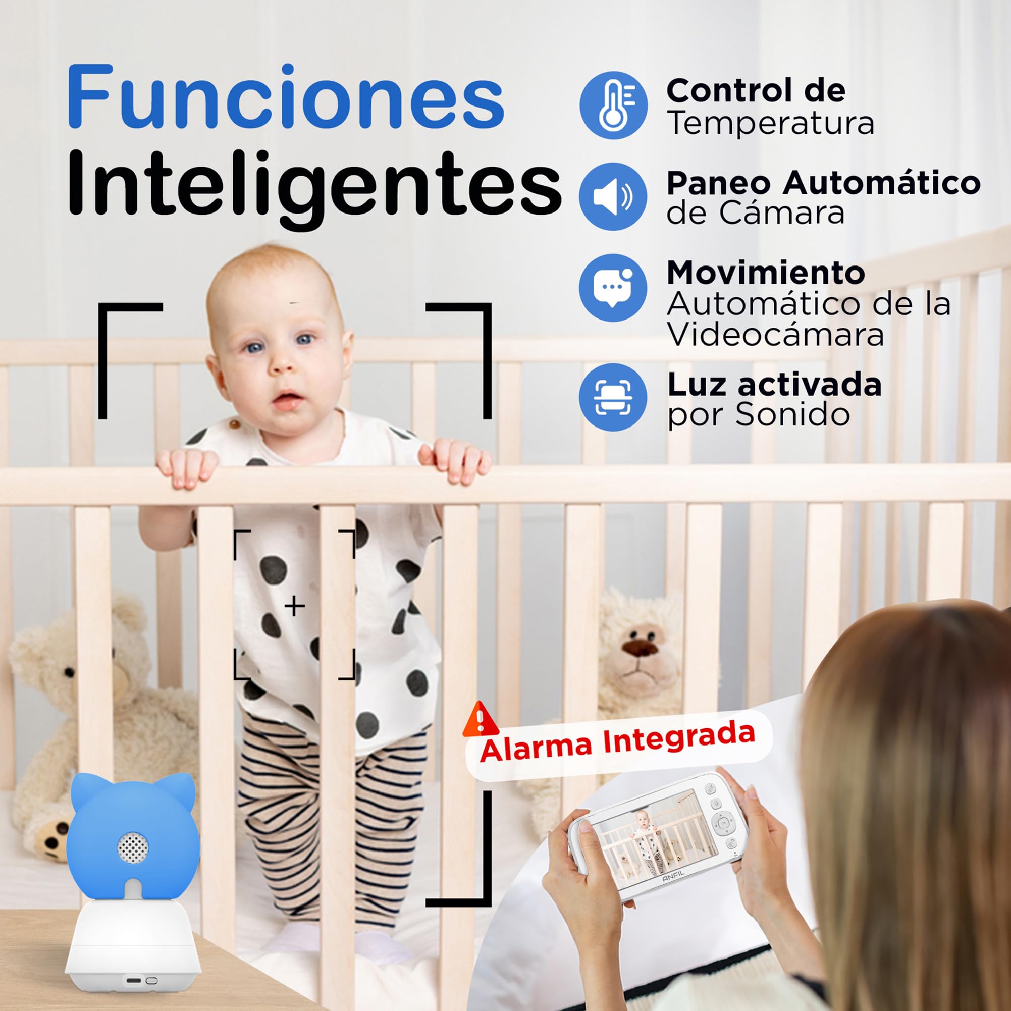 Cámara Vigilancia Bebé con Monitor – Pantalla 5", Visión Nocturna, Audio Bidireccional, Sensor de Temperatura, VOX, Cámara Bebé Sin WiFi, Intercomunicador, Baby Monitor, Vigilabebés