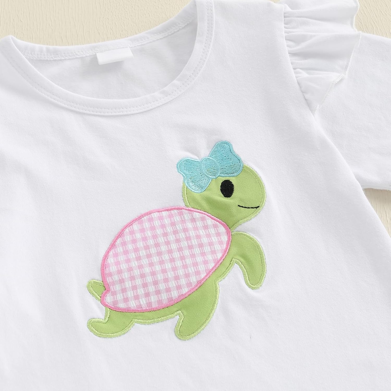 Toddler Baby Girl 2PCS Turtle Embroidered Short Sleeve Tops Elastic Waist Shorts Outfits Set - Image 5