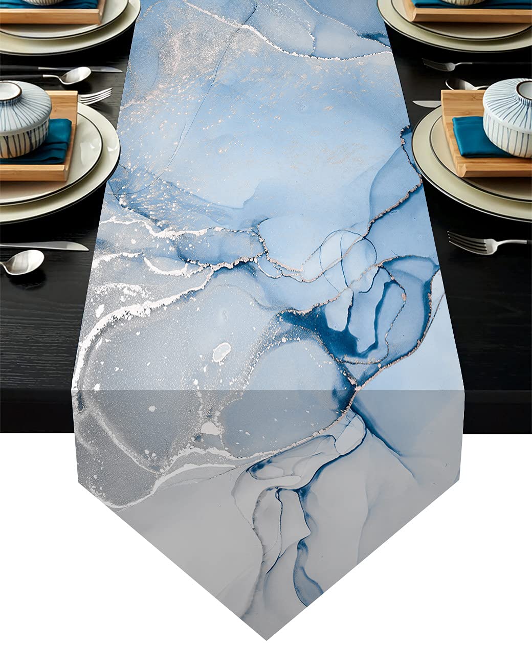 Marble Table Runner 13x70 Inch with Marble Textured Design Blue Table Runner Dresser Scarves for Kitchen Coffee Table Dresser Holiday Party Wedding Farmhouse Table Decor