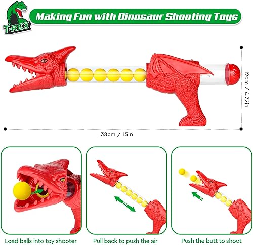 Miniatura 4 de Juego de disparos de dinosaurios para niños, juguete de dinosaurio movible con 2 bombas de aire y juegos de disparos de dinosaurios con bolas de