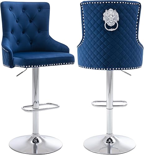 ABET Juego de 2 taburetes de bar, taburetes de bar giratorios de terciopelo ajustable en altura de mostrador con reposapiés, acolchado suave