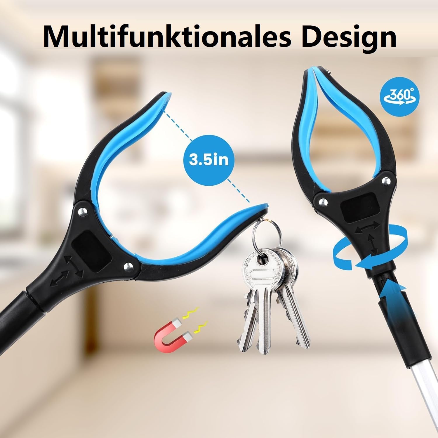 Szczypce chwytakowe dla seniorów, 2 sztuki, 83 cm z końcówkami magnetycznymi i głowicą obracającą się o 360°, ergonomiczne szczypce chwytające z antypoślizgowym pazurem, chwytak dla seniorów