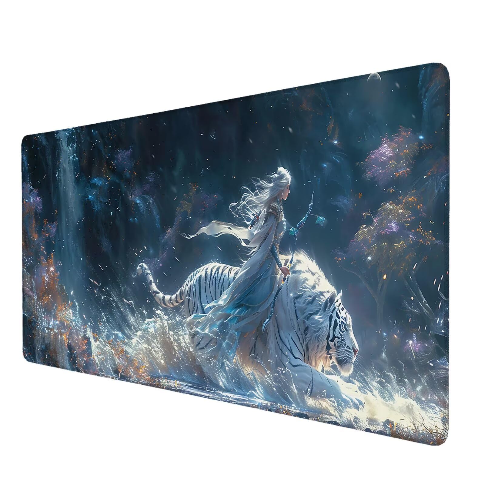 Alfombrilla Ratón Gaming, 1500x600x4 mm Alfombrilla Ratón XXL Dibujos Animados, Impermeable Alfombrilla Escritorio con Tela de Micro Tejido Superior, Base Antideslizante, Mousepad Gaming (Tigre) W-2