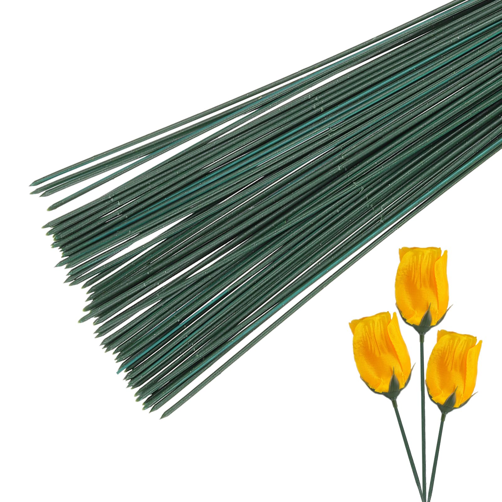 PATIKIL 30 cm 花茎ワイヤー 100個 プラスチック製 フラワーワイヤー人工 フラワーロッド 花のアレンジメント DIYクラフト 茎の包装用 緑