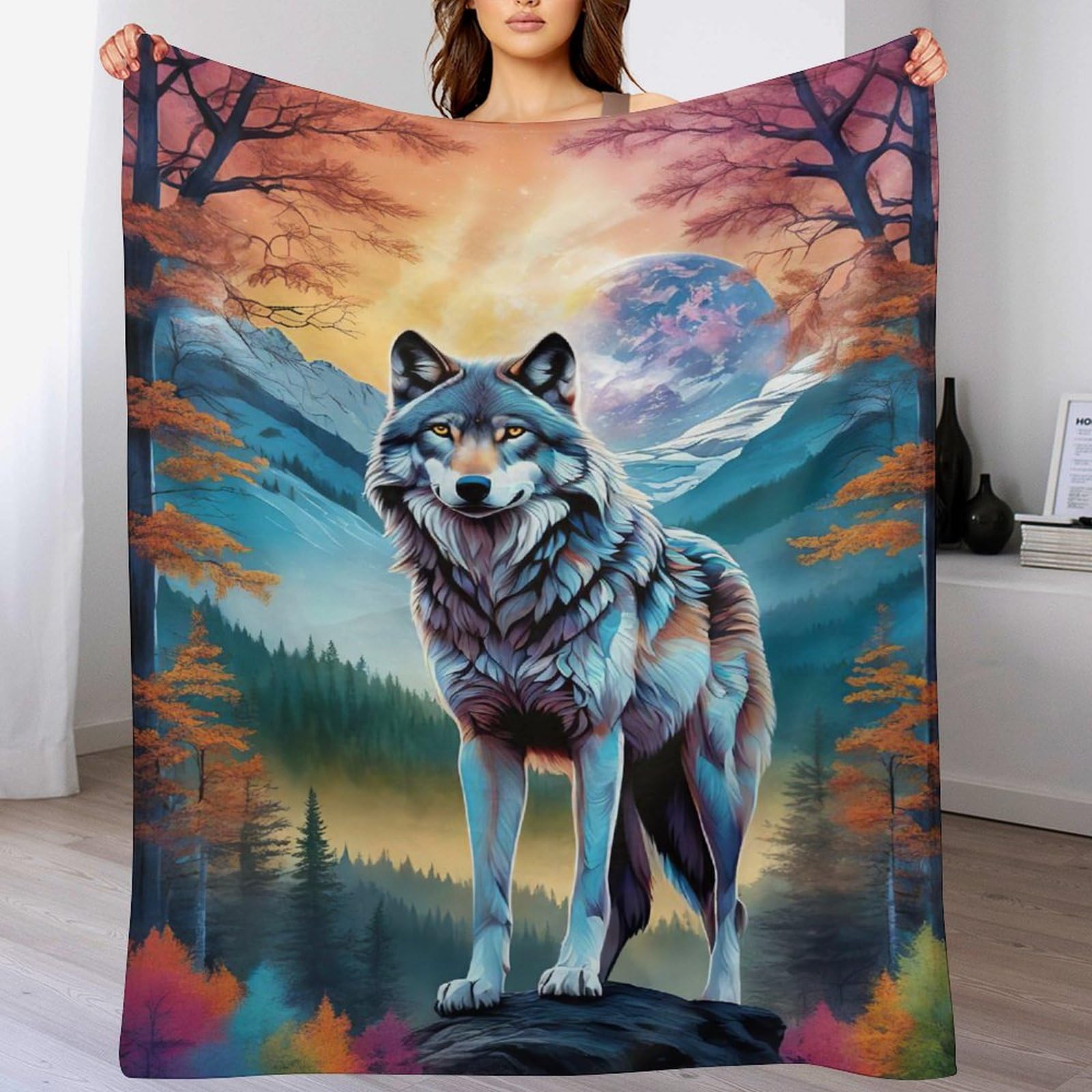 Couverture polaire loup contre le froid plaid doux et léger pour frissons