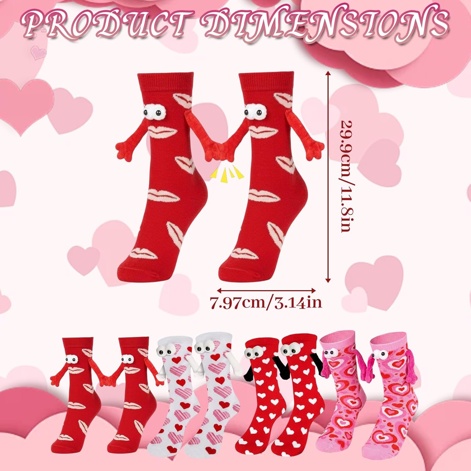 Couples Socks, Funny Valentine's Novelty Socks Holding Hands, 4 Pairs of Soft Cozy Socks for Couples and Best Friends, Perfect for Romantic Gestures and Gift Giving - Image 4