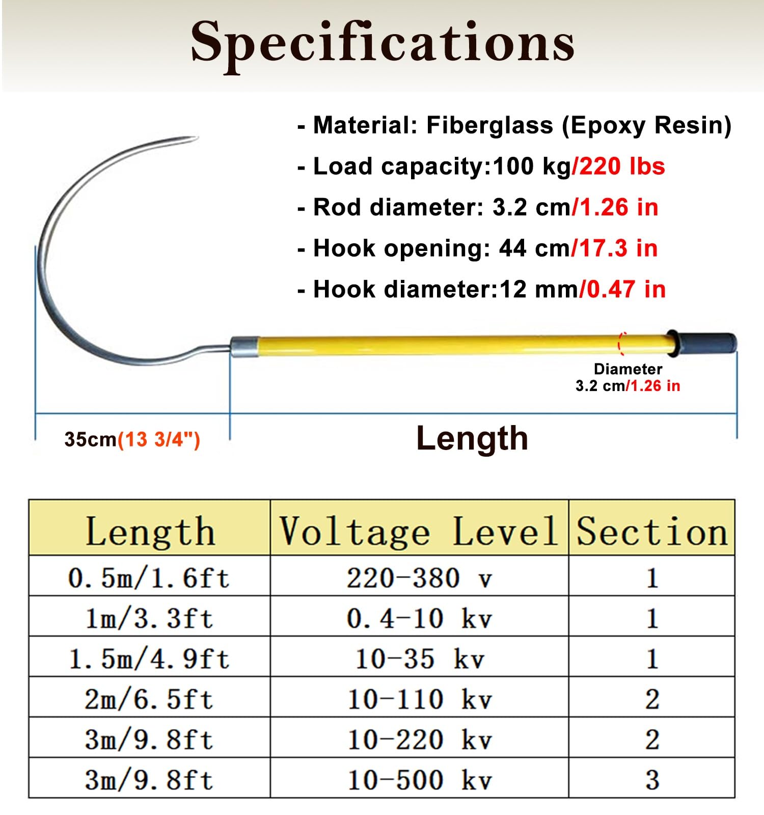 Gancho de Rescate Aislado de Alta tensión: Herramienta Esencial de Seguridad eléctrica para rescates de Emergencia, Ideal para Aplicaciones de Potencia de 10 kV a 500 kV.